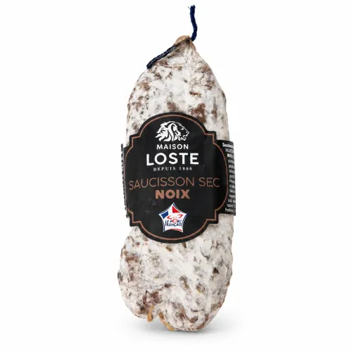 Preview: Französische Walnusssalami von Maison Loste als ganze Wurst mit Etikett