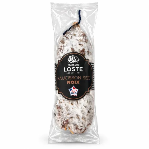 Preview: Französische Walnusssalami von Maison Loste als ganze Wurst mit Etikett