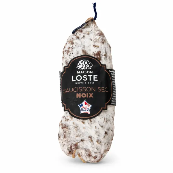 Französische Walnusssalami von Maison Loste als ganze Wurst mit Etikett